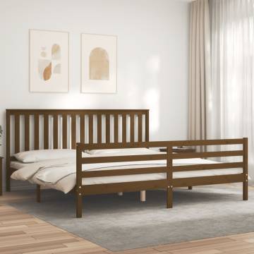 Honey Brown Bed Frame with Headboard - 200x200 cm Solid Wood