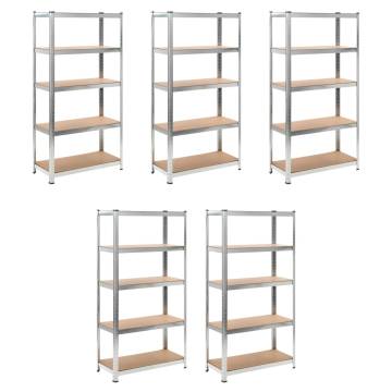 5-Layer Heavy-Duty Shelves | Silver Steel & Engineered Wood