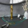 Bathroom Sink with Tap and Push Drain Clear Tempered Glass Basin colour transparent Tap gold tap 