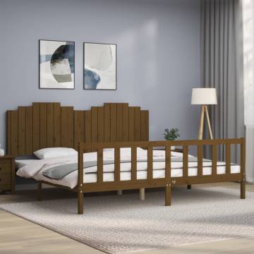 Honey Brown Bed Frame with Headboard - 200x200 cm Solid Wood