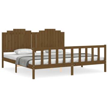 Honey Brown Bed Frame with Headboard - 200x200 cm Solid Wood