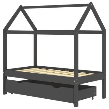 Kids Bed Frame with Drawer - Dark Grey Pine Wood 70x140cm