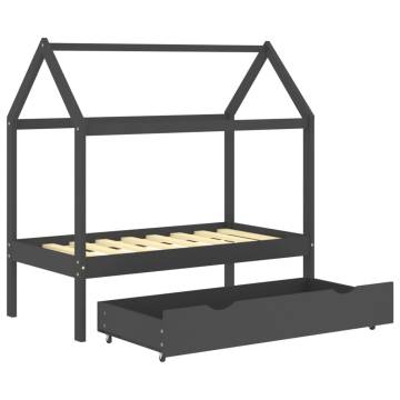 Kids Bed Frame with Drawer - Dark Grey Pine Wood 70x140cm