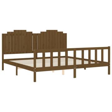 Honey Brown Bed Frame with Headboard - 200x200 cm Solid Wood