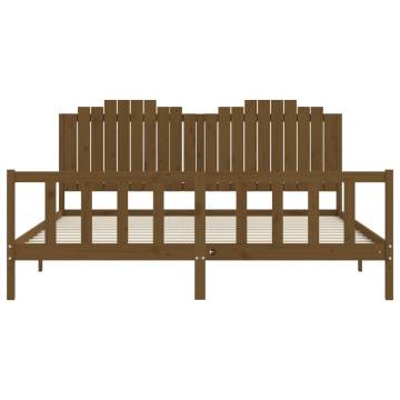 Honey Brown Bed Frame with Headboard - 200x200 cm Solid Wood