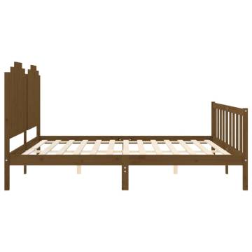 Honey Brown Bed Frame with Headboard - 200x200 cm Solid Wood