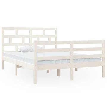 Stylish White Double Bed Frame | Solid Wood 135x190 cm