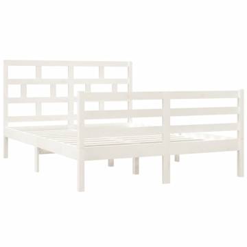 Stylish White Double Bed Frame | Solid Wood 135x190 cm