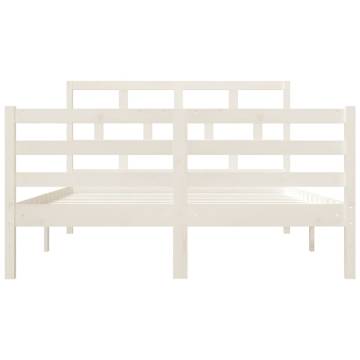 Stylish White Double Bed Frame | Solid Wood 135x190 cm