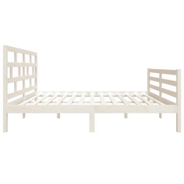 Stylish White Double Bed Frame | Solid Wood 135x190 cm