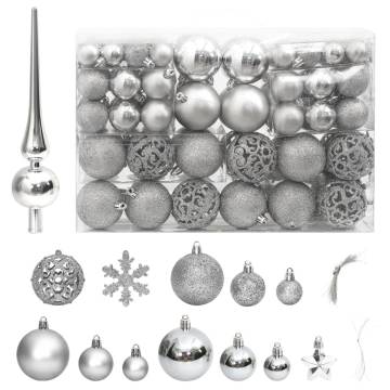 111 Piece Silver Christmas Bauble Set - Shatterproof Decor