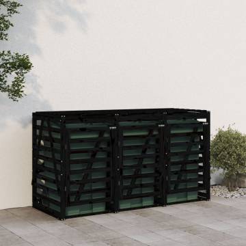 Triple Wheelie Bin Storage - Black Solid Pine Wood - Hipomarket