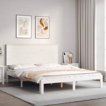 Bed Frame with Headboard White 160x200 cm Solid Wood | HipoMarket