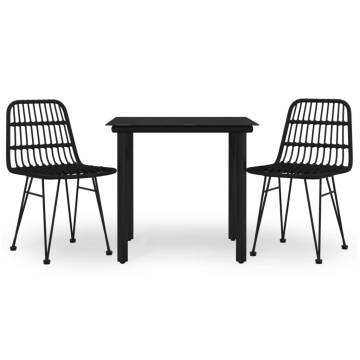 3 Piece Garden Dining Set - Black Poly Rattan - Hipomarket