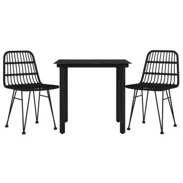 3 Piece Garden Dining Set - Black Poly Rattan - Hipomarket