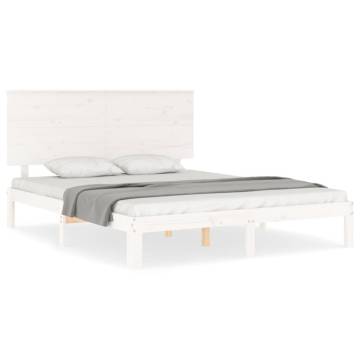 Bed Frame with Headboard White 160x200 cm Solid Wood | HipoMarket