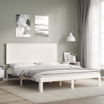 Bed Frame with Headboard White 160x200 cm Solid Wood | HipoMarket