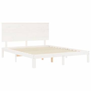 Bed Frame with Headboard White 160x200 cm Solid Wood | HipoMarket