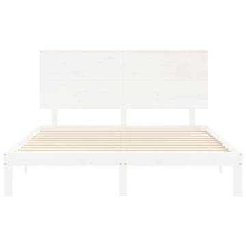 Bed Frame with Headboard White 160x200 cm Solid Wood | HipoMarket