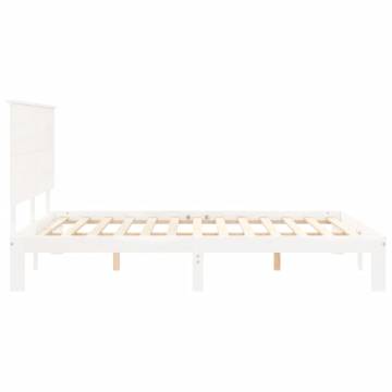 Bed Frame with Headboard White 160x200 cm Solid Wood | HipoMarket