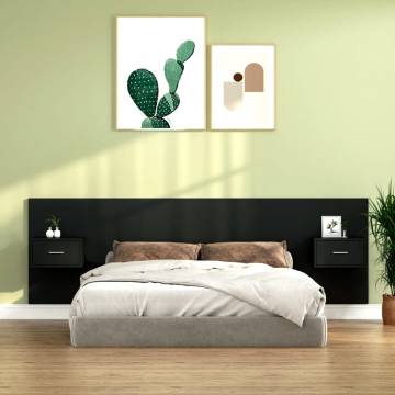 Stylish Black Engineered Wood Bed Headboard with Cabinets