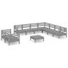 10 Piece Garden Lounge Set - Solid Pine Grey - Relax in Style