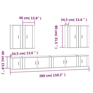 8 Piece TV Cabinet Set - Grey Sonoma Engineered Wood