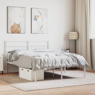 White Metal Bed Frame with Headboard - Small Double 120x190 cm