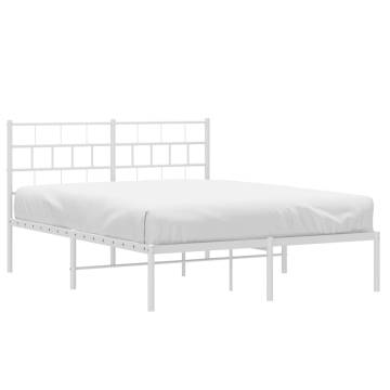 White Metal Bed Frame with Headboard - Small Double 120x190 cm