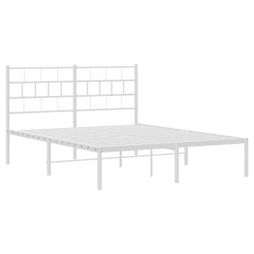 White Metal Bed Frame with Headboard - Small Double 120x190 cm