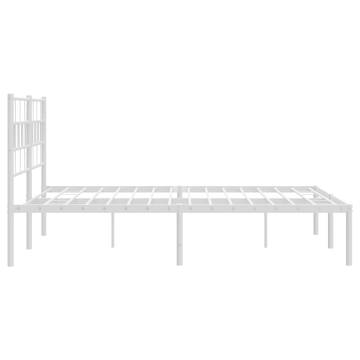 White Metal Bed Frame with Headboard - Small Double 120x190 cm