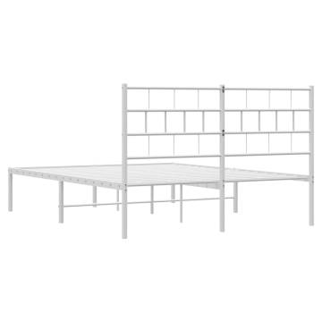 White Metal Bed Frame with Headboard - Small Double 120x190 cm