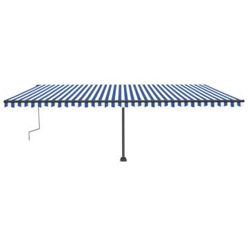 Manual Retractable Awning with LED - 600x300 cm - Blue & White