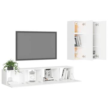 4 Piece White Engineered Wood TV Cabinet Set - Stylish Storage