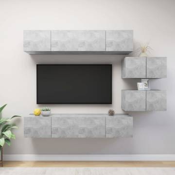 6 Piece Concrete Grey TV Cabinet Set - Modern Storage Solution