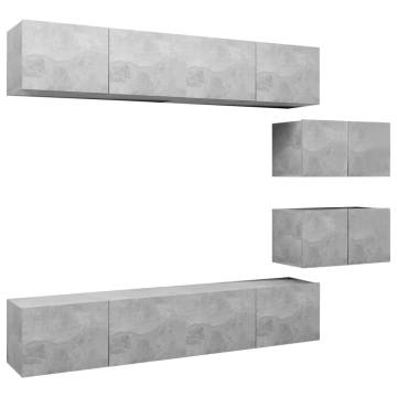 6 Piece Concrete Grey TV Cabinet Set - Modern Storage Solution