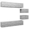 6 Piece Concrete Grey TV Cabinet Set - Modern Storage Solution