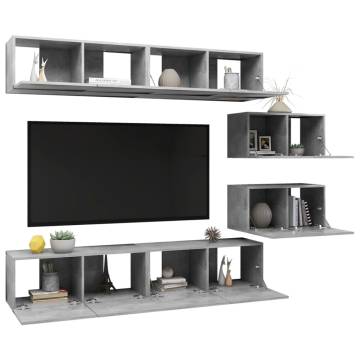 6 Piece Concrete Grey TV Cabinet Set - Modern Storage Solution