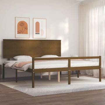 Honey Brown Bed Frame with Headboard | 200x200 cm Solid Wood