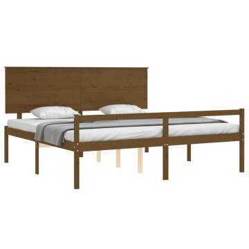 Honey Brown Bed Frame with Headboard | 200x200 cm Solid Wood