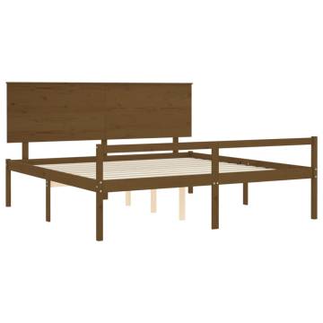 Honey Brown Bed Frame with Headboard | 200x200 cm Solid Wood