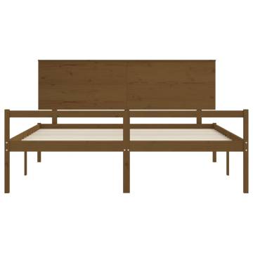 Honey Brown Bed Frame with Headboard | 200x200 cm Solid Wood