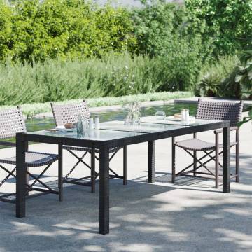 Black Garden Table 190x90 cm | Tempered Glass & Poly Rattan