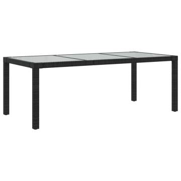 Black Garden Table 190x90 cm | Tempered Glass & Poly Rattan