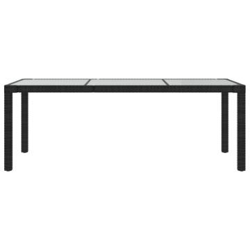 Black Garden Table 190x90 cm | Tempered Glass & Poly Rattan