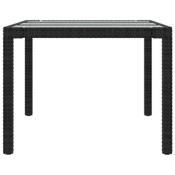 Black Garden Table 190x90 cm | Tempered Glass & Poly Rattan