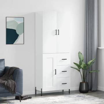 Stylish Highboard High Gloss White - 69.5x34x180 cm