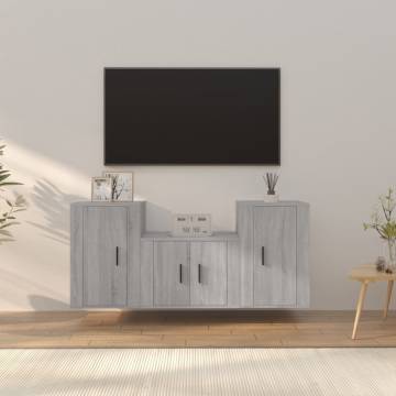 3 Piece TV Cabinet Set - Grey Sonoma Engineered Wood