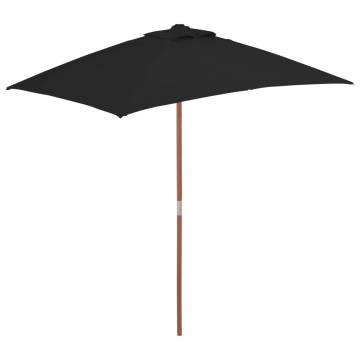 Outdoor Parasol with Wooden Pole - Black 150x200 cm