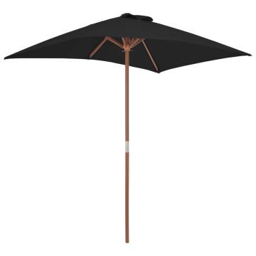 Outdoor Parasol with Wooden Pole - Black 150x200 cm